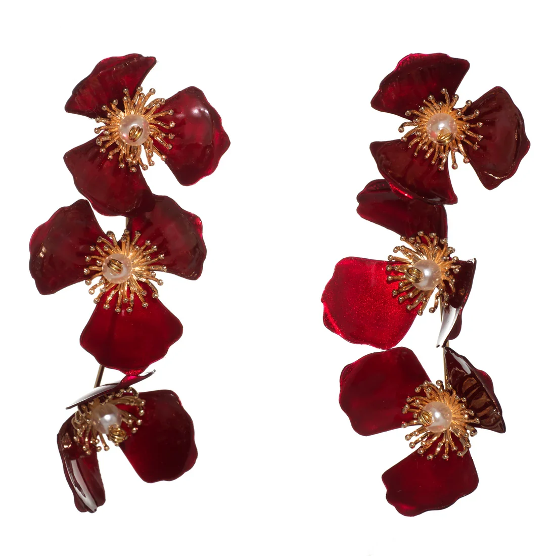 Triple Apple Flower Stud Earrings - Image 2